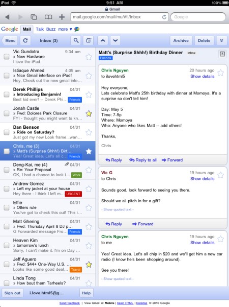 gmail para ipad