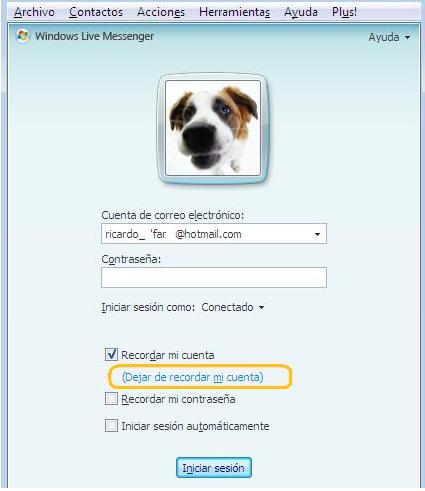 Como borrar mi información de acceso de Windows Live Messenger 1