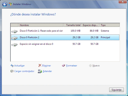 crear una particion para windows 7