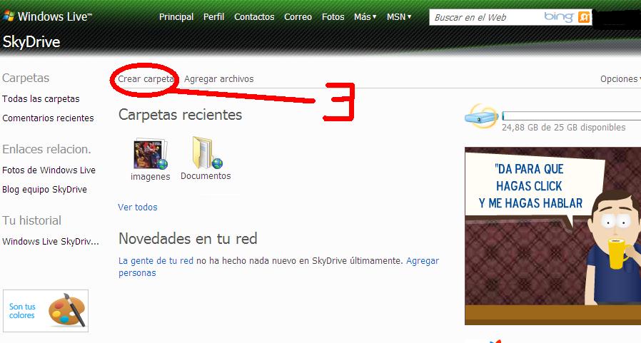 Crear una carpeta en Windows Live Hotmail 1