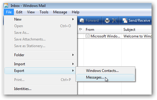 Copia de seguridad de mensajes y contactos en Windows Mail Vista 1