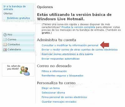 Agregar o cambiar un E-Mail alternativo a Windows Live Hotmail 1