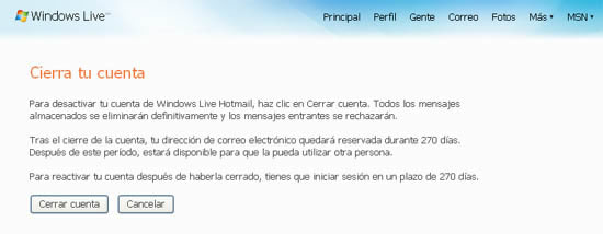 Cerrar cuentas de Windows Live Hotmail 1