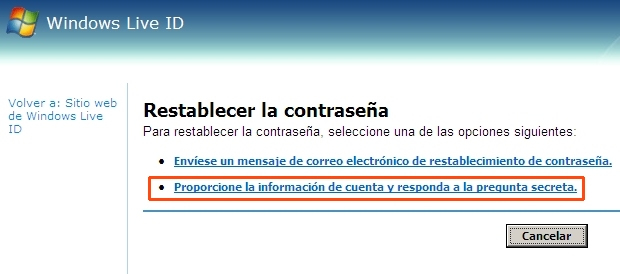 Cambiar la pregunta secreta en Windows Live Hotmail 1