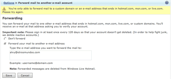 Reenviar correos de Windows Live Hotmail 1
