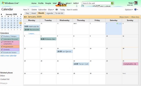 Compartir una agenda personal en Windows Live Hotmail 1