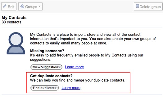 Eliminar contactos duplicados en Gmail 1