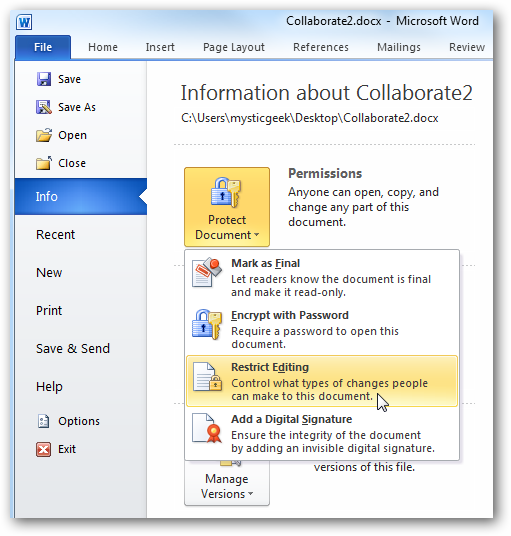 Aumentar la seguridad de sus documentos importantes en Office 2010 1