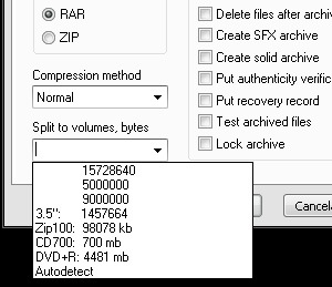 Dividir archivos con WinRAR 2