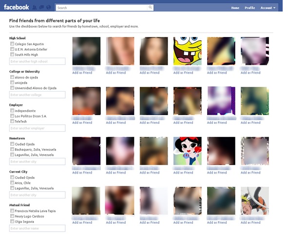Nuevo buscador de amigos en Facebook