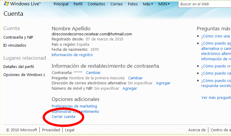 Cómo borrar mi cuenta de Hotmail