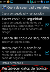 Estado de fábrica en Android 3