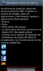 Estado de fábrica en Android 4