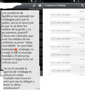 Error mundial en WhatsApp "error: status unavailable" 2