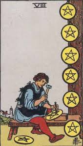 Ocho de oros tarot Rider-Waite